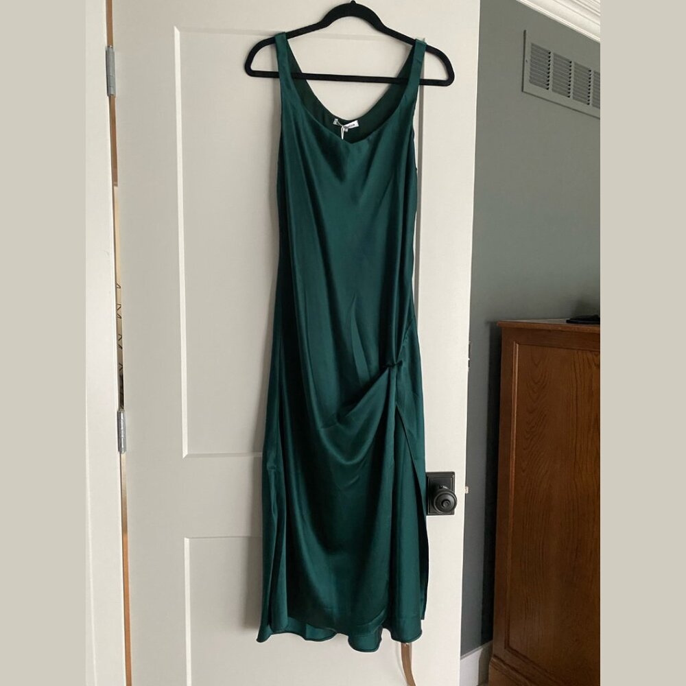Reformation Bevin Satin Dress in Forest (NWT)